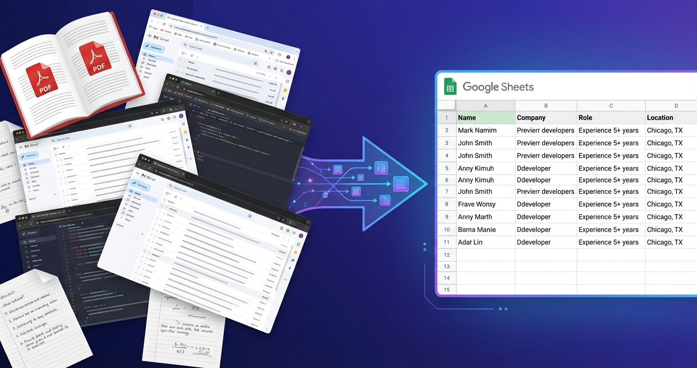 Automate manual data entry for spreadsheets - transform messy data sources into clean Google Sheets rows