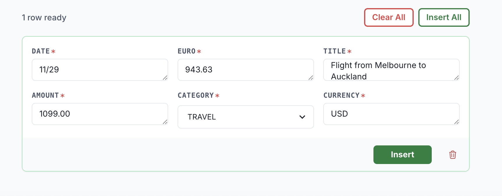 Review extracted expense data before inserting to Google Sheets