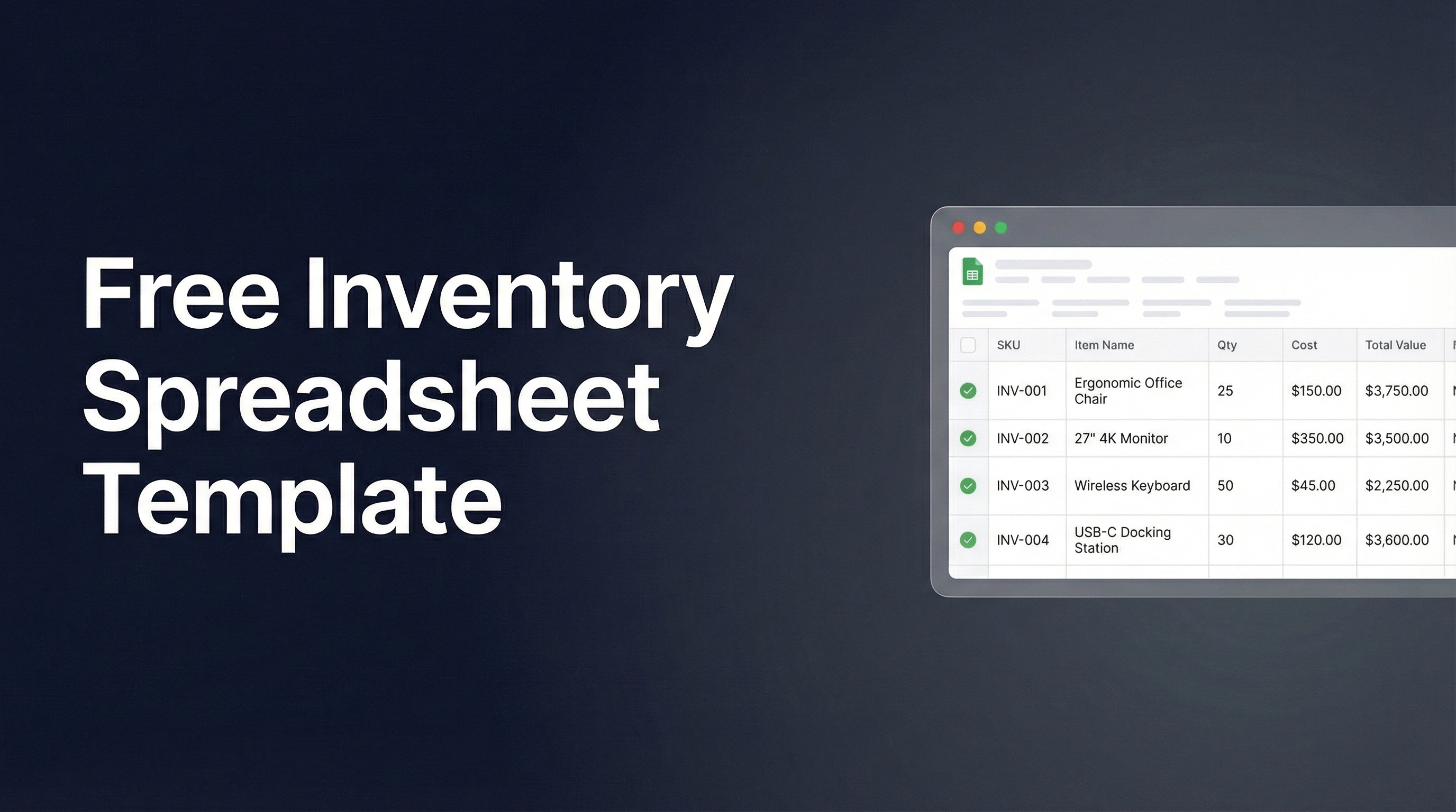 Inventory Spreadsheet Template for Google Sheets