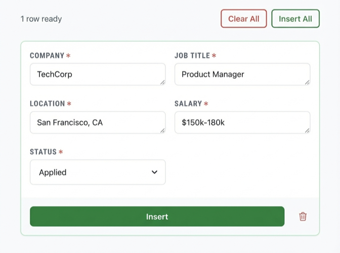 Track application status in spreadsheet