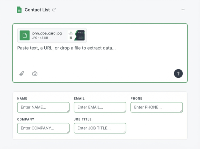 Upload business card photo for extraction