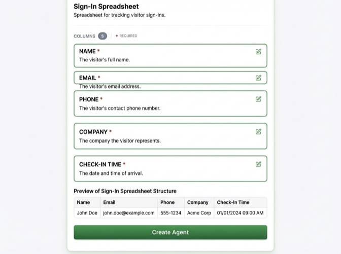 Review and customize sign-in template columns