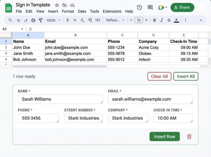 Use sign-in template in Google Sheets